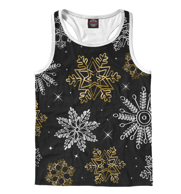 Мужская майка-борцовка с изображением Новогодние снежинки цвета Белый