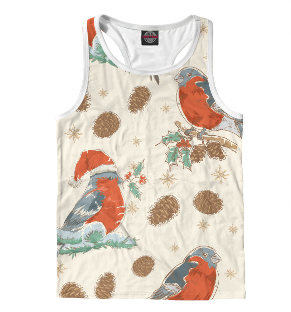 Мужская майка-борцовка с изображением Снегири цвета Белый