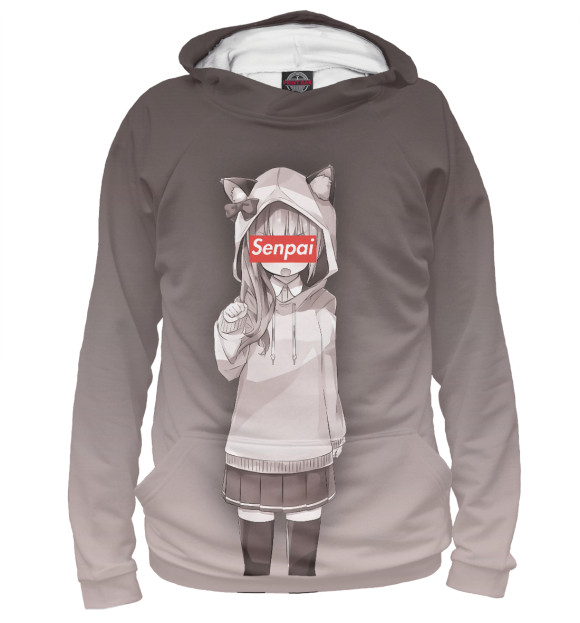 Женское худи с изображением Senpai цвета Белый