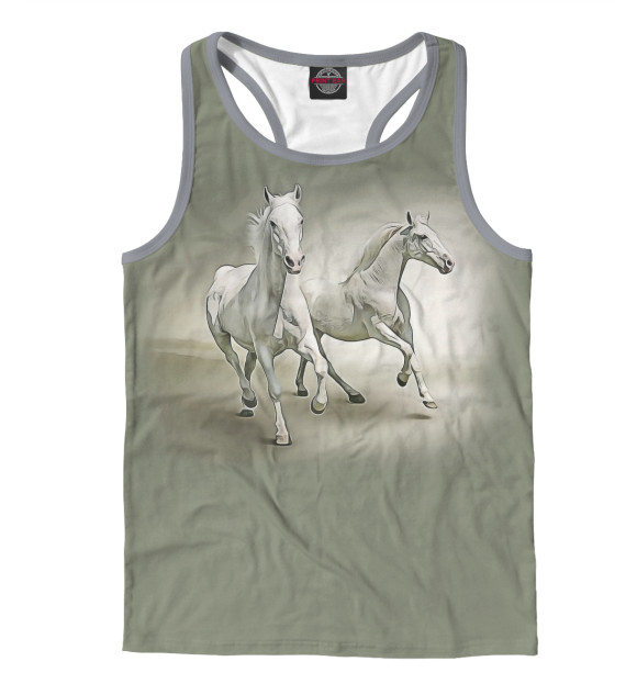 Мужская майка-борцовка с изображением Пара лошадей цвета Белый