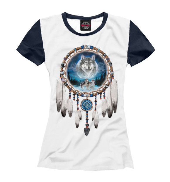 Женская футболка с изображением Ловец снов волки цвета Белый