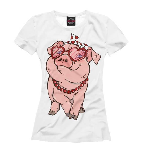 Женская футболка с изображением Свинка модница цвета Белый