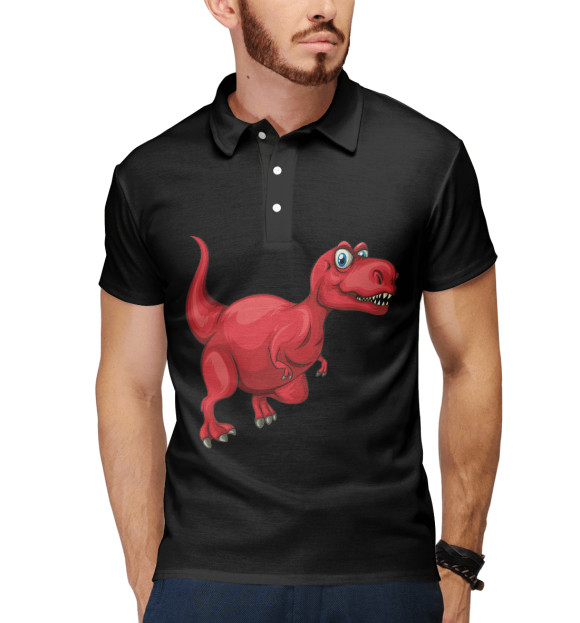 Мужское поло с изображением Динозавр цвета Белый