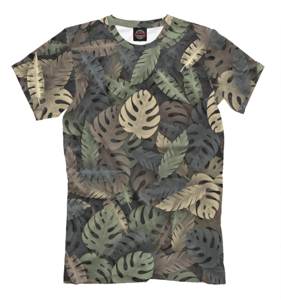 Мужская футболка с изображением Тропический камуфляж цвета Серый