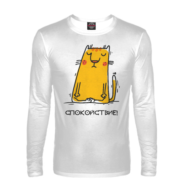 Мужской лонгслив с изображением Спокойствие. Рыжий кот цвета Белый