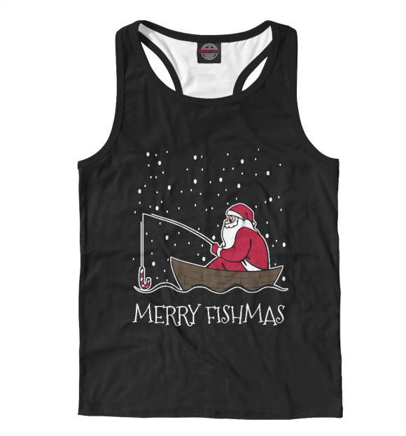 Мужская майка-борцовка с изображением Merry fishmas цвета Белый
