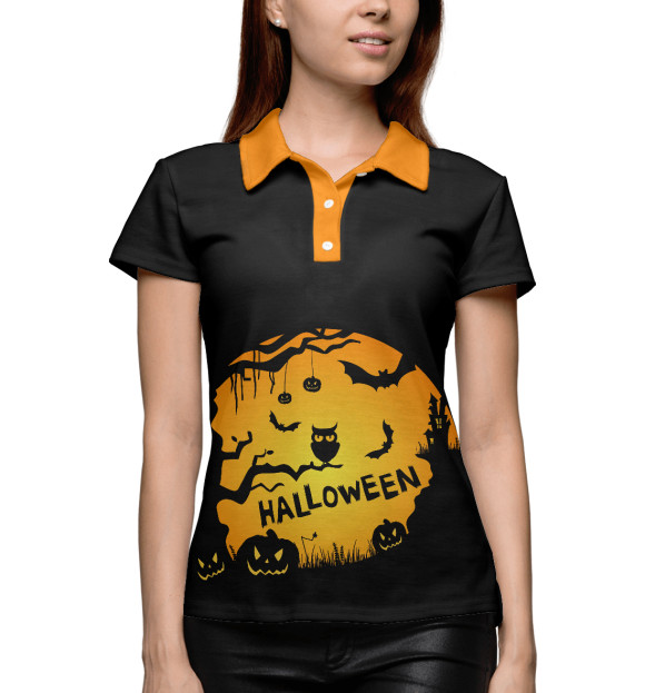 Женское поло с изображением Halloween цвета Белый