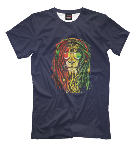 Мужская футболка с изображением Rasta Reggae Lion Sunglass цвета Белый
