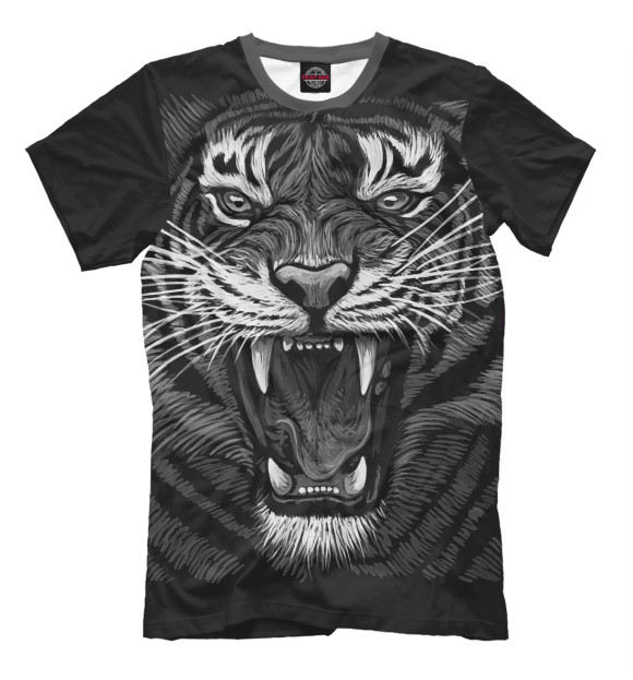 Мужская футболка с изображением Tiger Rage цвета Черный