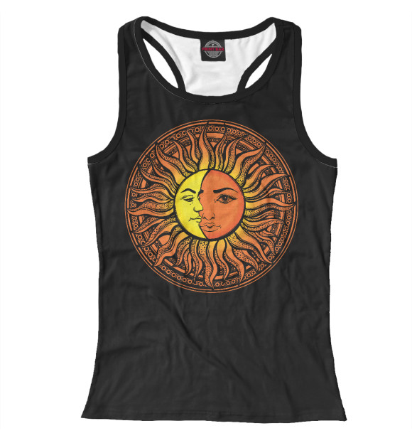 Женская майка-борцовка с изображением мандала Луна-Солнце цвета Белый