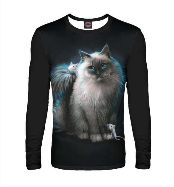 Мужской лонгслив с изображением Cat and mouse цвета Белый