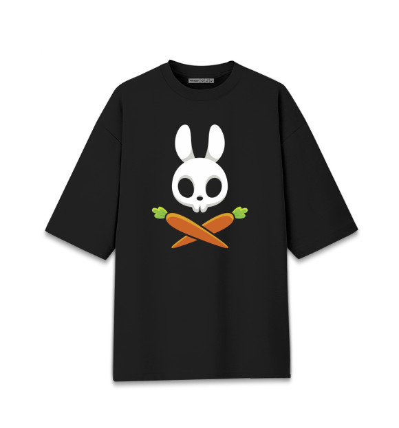 Женская футболка оверсайз с изображением Череп кролика цвета Черный