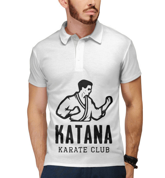 Мужское поло с изображением Karate club цвета Белый