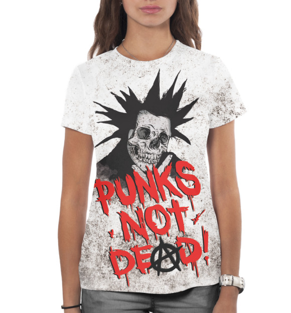 Женская футболка с изображением Punks not Dead! цвета Белый