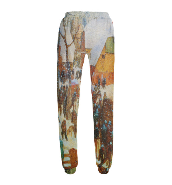 Женские спортивные штаны с изображением Поклонение волхвов под снегопадом. Питер Брейгель-Старший цвета Белый