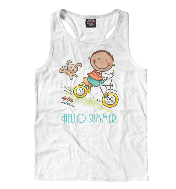 Мужская майка-борцовка с изображением Hello summer цвета Белый