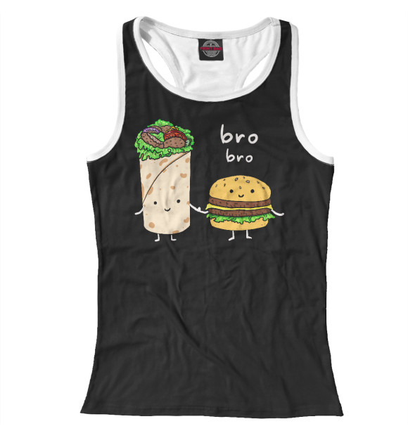 Женская майка-борцовка с изображением Шаурма и бургер бро цвета Белый