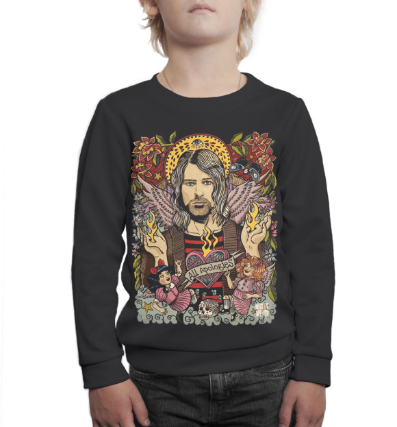 Свитшот для мальчиков с изображением Kurt Cobain цвета Белый