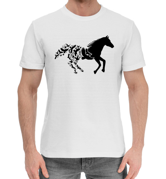 Мужская хлопковая футболка с изображением Лошадь цвета Белый