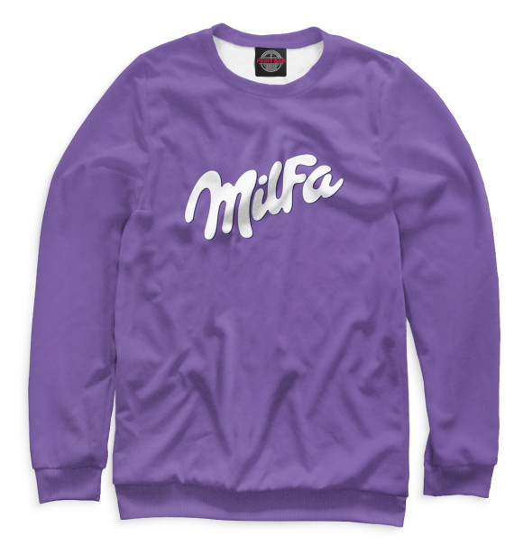 Женский свитшот с изображением Milfa на фиолетовом фоне цвета Белый