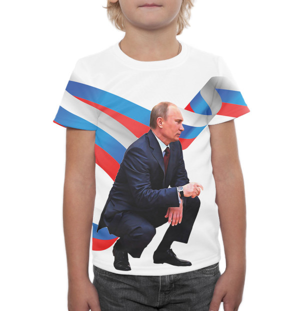 Футболка для мальчиков с изображением Путин цвета Белый