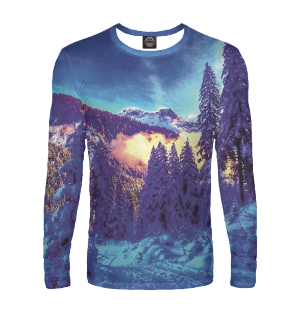 Мужской лонгслив с изображением Зимняя ночь цвета Белый