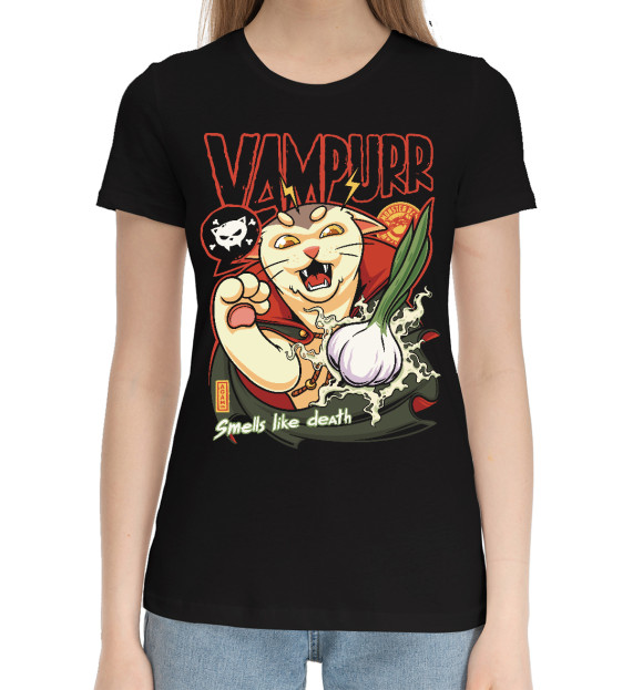 Женская хлопковая футболка с изображением Vampurr: Smells Like Death цвета Черный