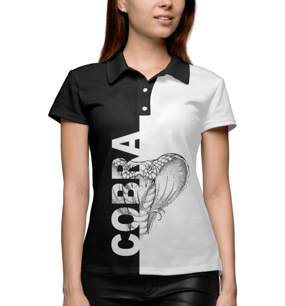 Женское поло с притом Кобра цвета Белый Женское поло с изображением Кобра цвета Белый