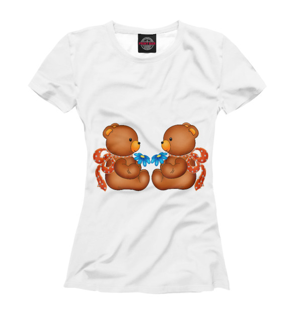 Женская футболка с изображением Мишутки с цветами цвета Белый