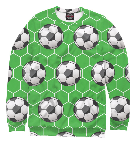 Мужской свитшот с изображением Футбольные мячи на зеленом фоне цвета Белый