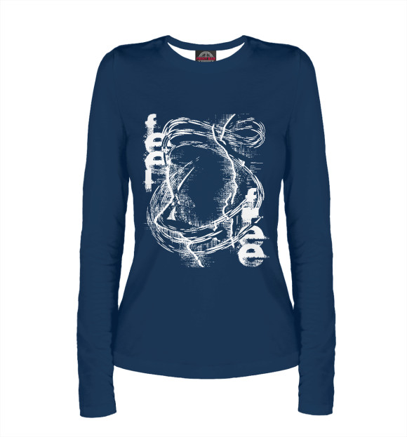 Женский лонгслив с изображением Feel free (blue) цвета Белый