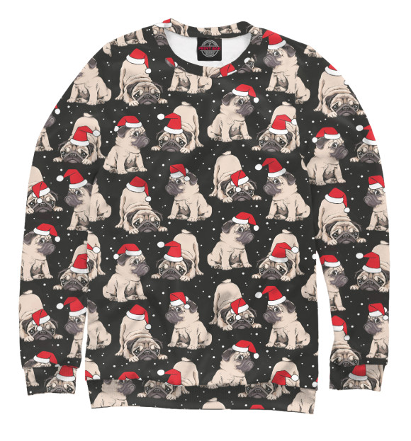 Свитшот для мальчиков с изображением Новогодние мопсы цвета Белый