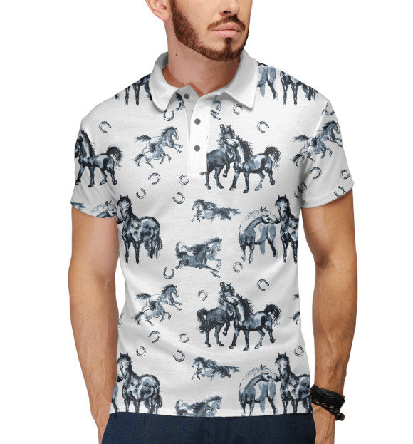 Мужское поло с изображением Лошади цвета Белый