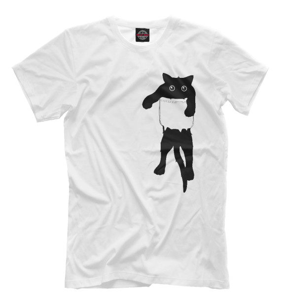 Мужская футболка с изображением Котик в Кармашке цвета Молочно-белый