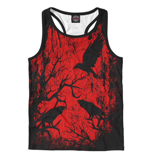 Мужская майка-борцовка с изображением Черный ворон цвета Белый