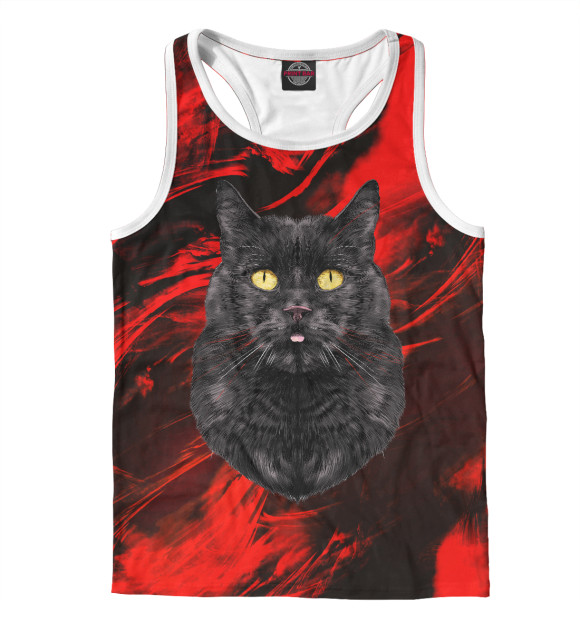 Мужская майка-борцовка с изображением Огненный кот цвета Белый