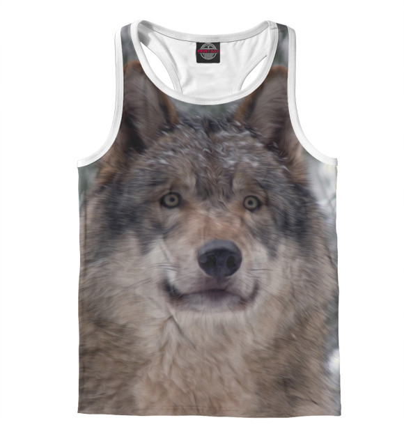 Мужская майка-борцовка с изображением Волк цвета Белый