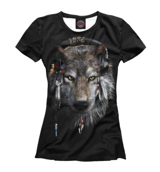 Женская футболка Волк индеец