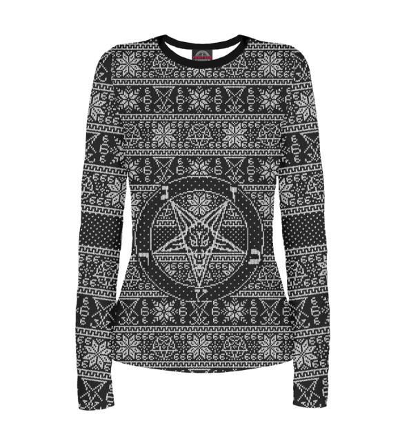 Женский лонгслив с изображением Свитер сатаниста цвета Белый