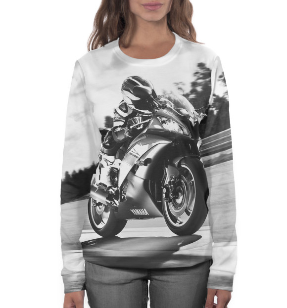 Женский свитшот с изображением Мотоциклист цвета Белый