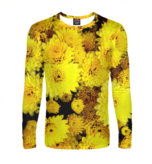 Мужской лонгслив с изображением Желтые цветочки цвета Белый