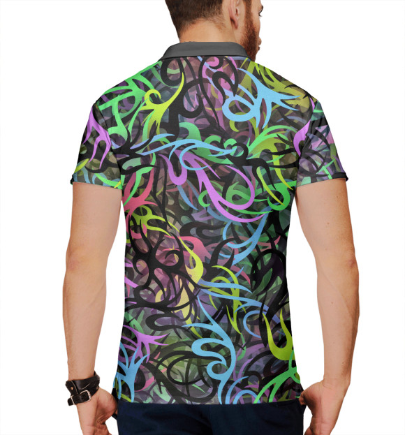 Мужское поло с изображением Абстрактный кот цвета Белый