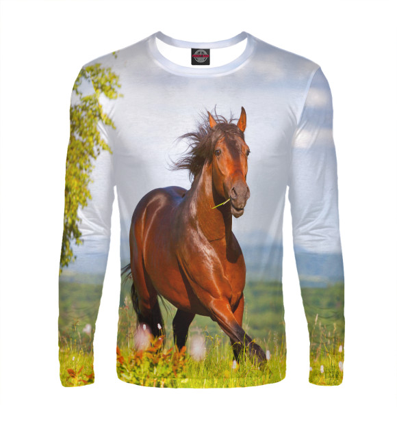 Мужской лонгслив с изображением Лошадь цвета Белый