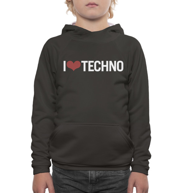 Худи для мальчика с изображением I Love Techno цвета Белый