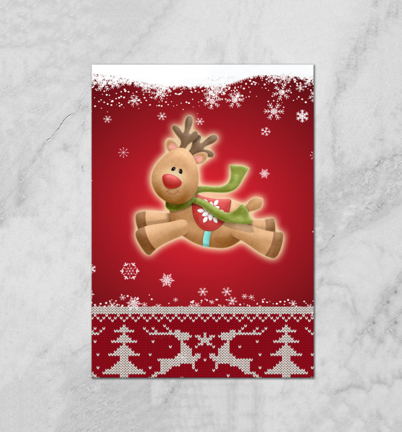 Плакат с изображением Новогодний олень цвета Белый