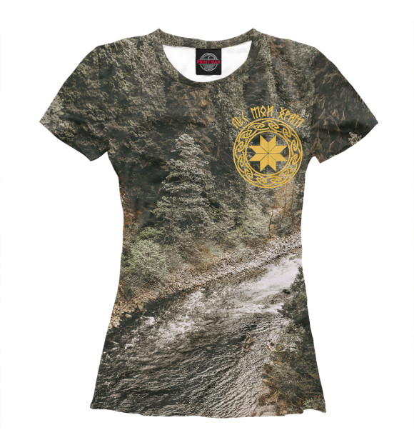 Женская футболка с изображением Алатырь/Лес мой храм цвета Белый