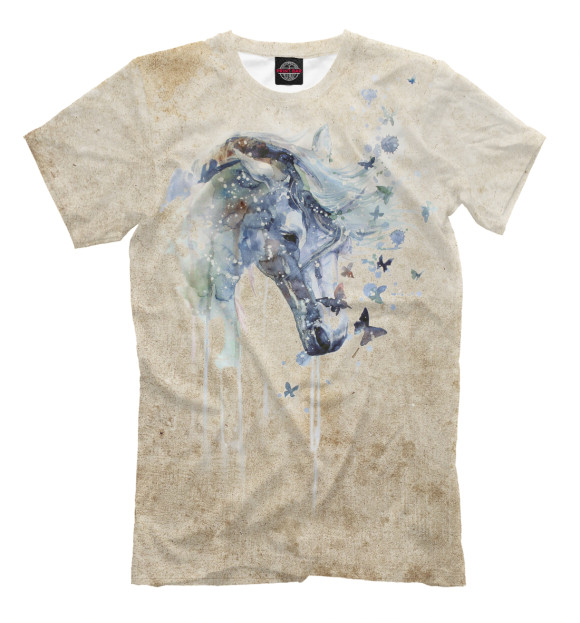 Мужская футболка с изображением Акварель конь цвета Бежевый