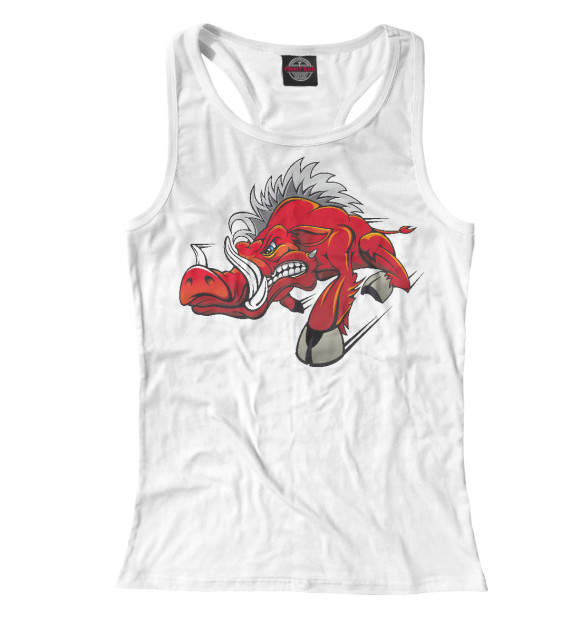 Женская майка-борцовка с изображением Красный бык цвета Белый
