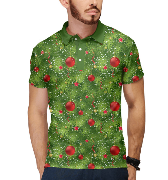 Мужское поло с изображением Новый Год цвета Белый