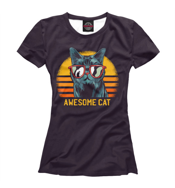 Футболка для девочек с изображением Awesome cat цвета Белый